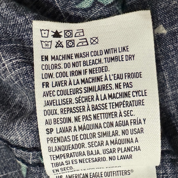 American Eagle Beach Shirt Palm Tree Blue Short Sleeve Button Up Summer Small - Picture 5 of 6